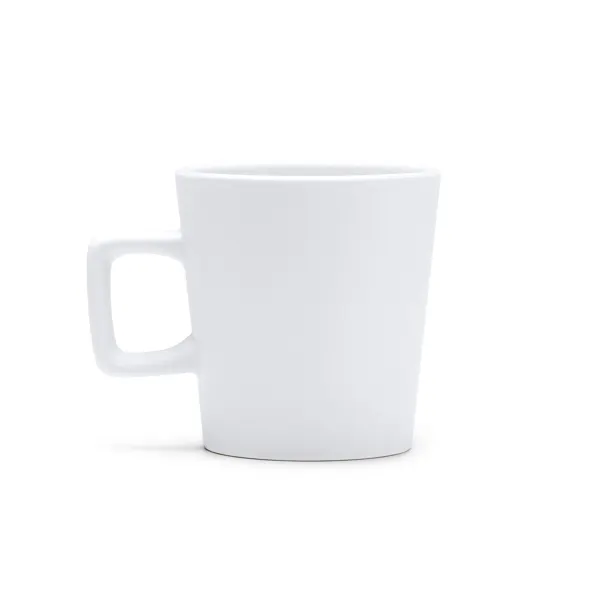 Taza de cerámica mate Galvan asa cuadrada 300 ml en blanco de cerámica, vista frontal