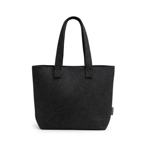 Bolsa de fieltro reciclado Carola 390 g con asas largas en negro de fieltro reciclado, vista frontal