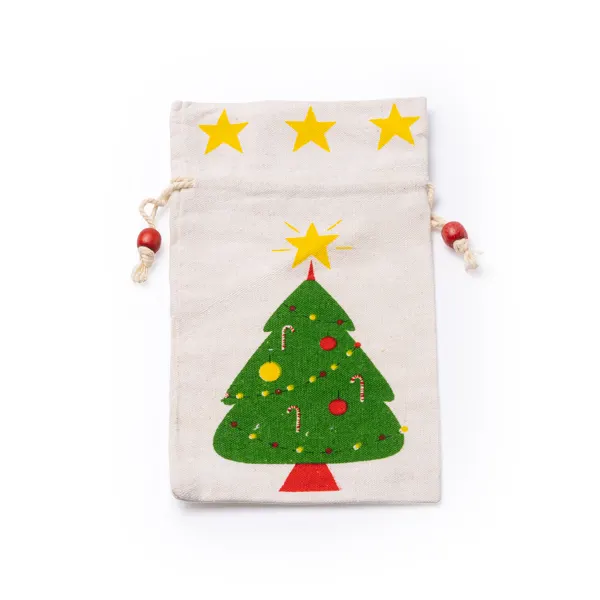 Bolsa de regalo navideña algodón Arsuk con cuerdas en arbol de algodón, vista frontal