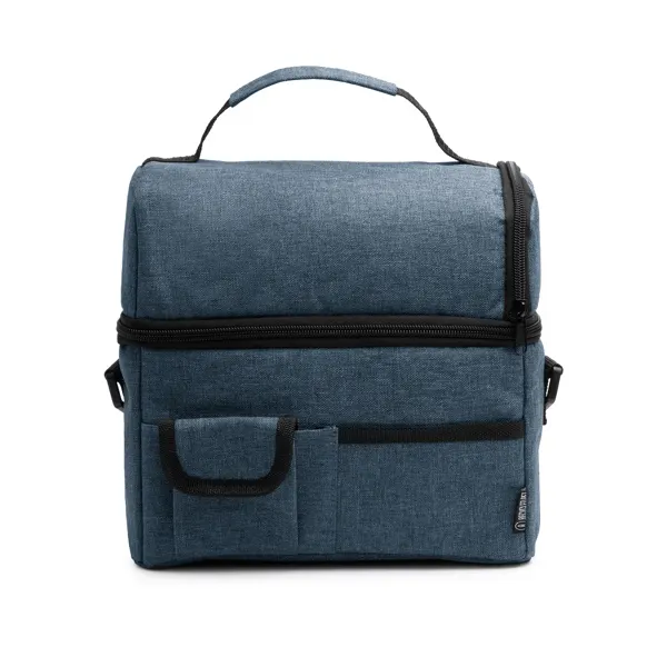 Nevera de RPET Kunes 600D con bandolera acolchada en denim vigore de RPET, vista frontal