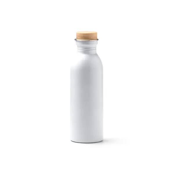 Bidón de acero reciclado Levu 650 ml con tapón de bambú en blanco de acero inoxidable 304 reciclado, vista frontal