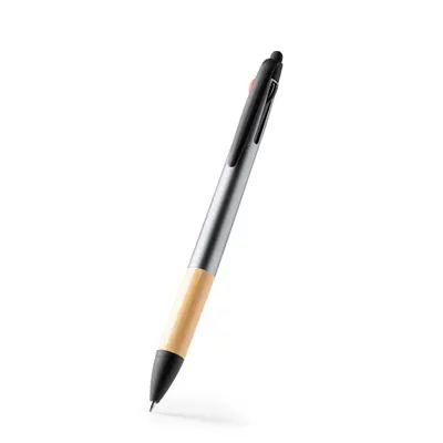 Bolígrafo 3 tintas bambú pulsador personalizable