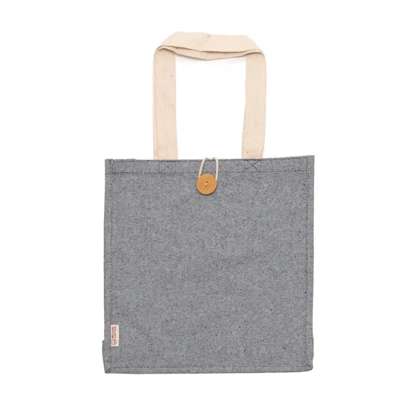Bolsa de algodón reciclado Barmer 300 g jaspeado en negro de algodón reciclado, 300g/m², vista frontal