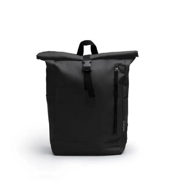 Mochila de RPET Dronte 600D repelente al agua extensible en negro de poliéster reciclado RPET 600D, vista frontal