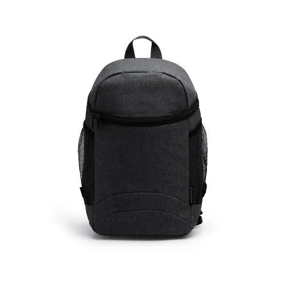 Mochila nevera de RPET Ruper con bolsillos de rejilla en negro de RPET, vista frontal