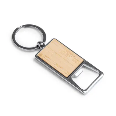 Llavero abridor de bambú y metal cromado personalizable
