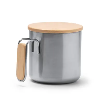 Taza de acero reciclado Rimor con tapa de bambú 350 ml personalizable