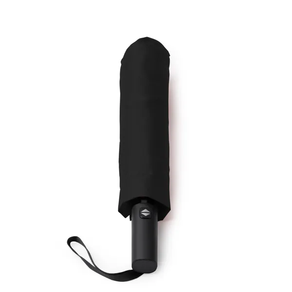 Paraguas plegable antiviento automático mango goma Leyka en negro, vista frontal