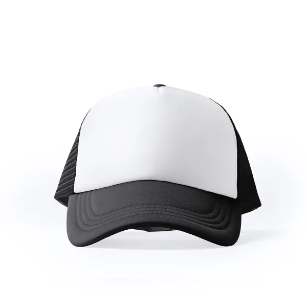 Gorra Barny 140 g 5 paneles poliéster con rejilla trasera en negro de poliéster, 140 g/m², vista frontal