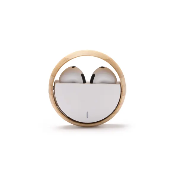 Auriculares inalámbricos Auron con estuche de bambú en blanco de ABS reciclado y bambú, vista frontal
