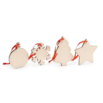 Adorno navideño de madera con cinta personalizable