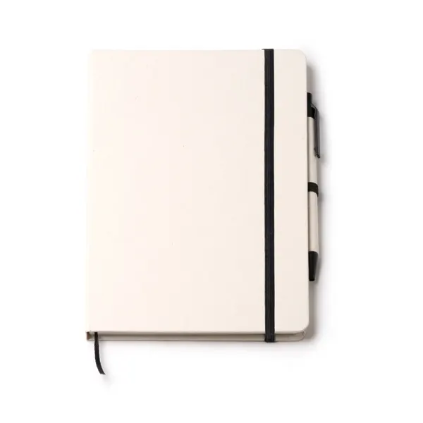 Libreta A5 de cartón reciclado Auger rígida y bolígrafo en blanco de cartón reciclado de brics de leche, vista frontal