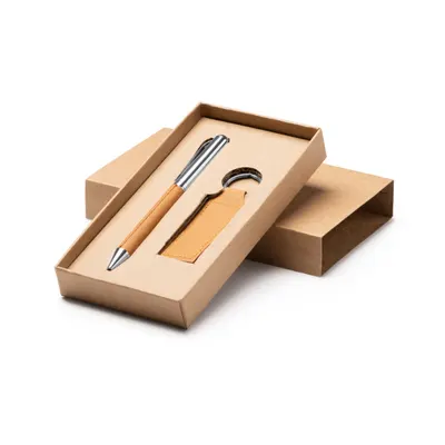 Set bolígrafo y llavero de piel reciclada Fez personalizable