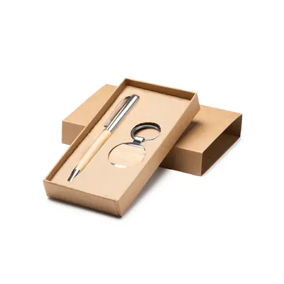 Set bolígrafo y llavero de bambú Paulov con estuche personalizable