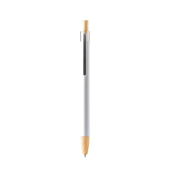 Bolígrafo metálico Silma con pulsador de bambú en blanco de bambú, vista frontal