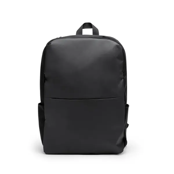 Mochila portátil Grindel 15 pulgadas polipiel y RPET en negro de PU leather y RPET, vista frontal