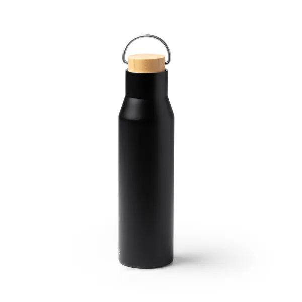 Bidón térmico de acero reciclado Meyer 550 ml tapa bambú en negro de acero inoxidable 304 reciclado, vista frontal