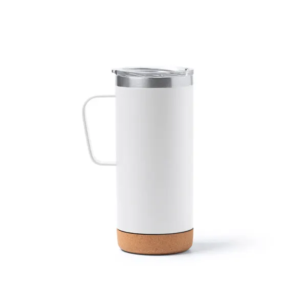 Taza térmica de acero reciclado Beyron base de corcho 600 ml en blanco de acero inoxidable y corcho, vista frontal