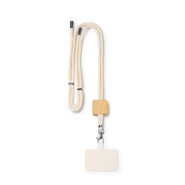 Lanyard portamóvil de algodón y bambú Nibis en cuadrado de algodón y bambú, vista frontal