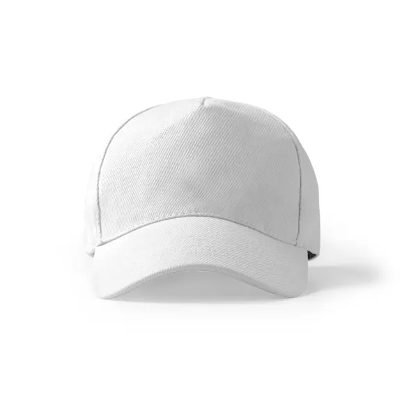 Gorra de algodón Fred 5 paneles con hebilla 290 g en blanco de 100% algodón, 290 g/m², vista frontal