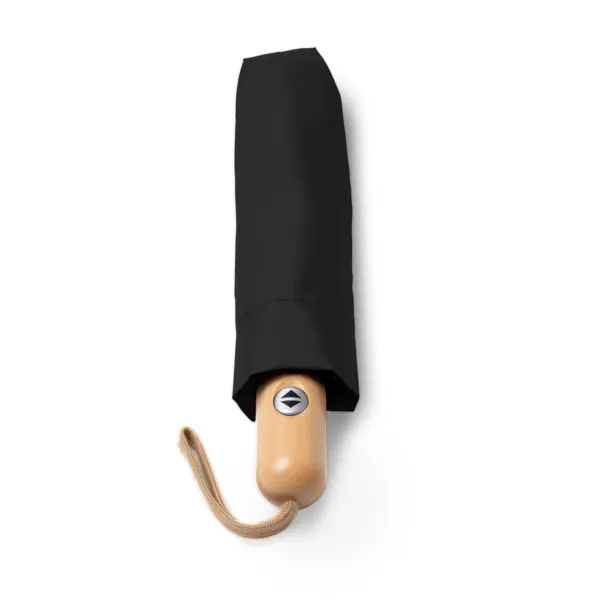 Paraguas plegable de RPET Alariz mango bambú automático en negro de RPET, vista frontal
