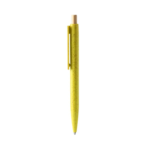 Bolígrafo fibra de trigo pulsador de bambú Carini en amarillo de fibra de trigo y bambú, vista frontal