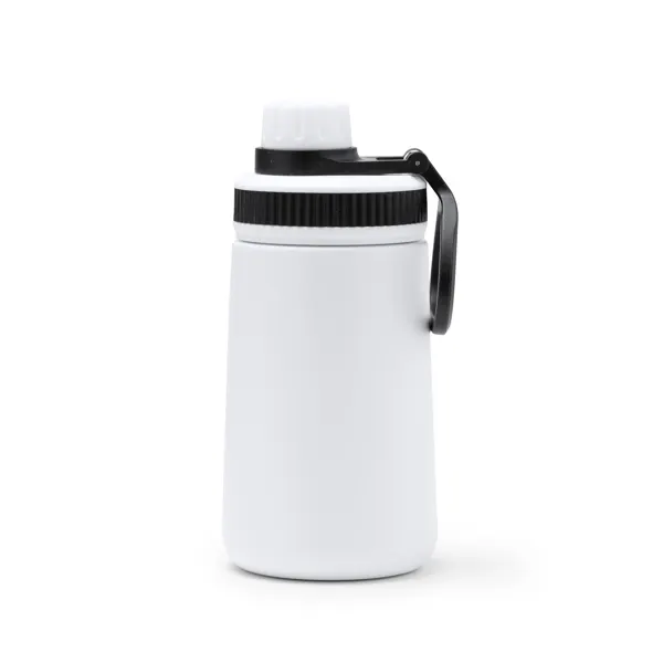 Bidón de acero Pumba doble pared 350 ml con pajita en blanco de acero inoxidable, vista frontal
