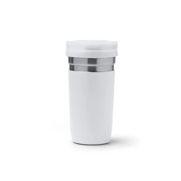 Vaso térmico de acero Gredos con asa y boquilla 550 ml en blanco de acero inoxidable, vista frontal