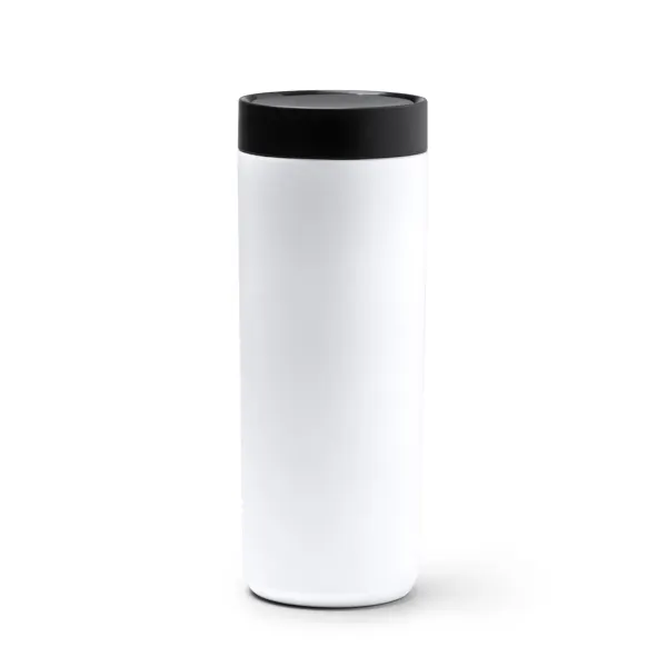 Vaso térmico de acero Clarke con tapón pulsador 500 ml en blanco de acero inoxidable 304, vista frontal
