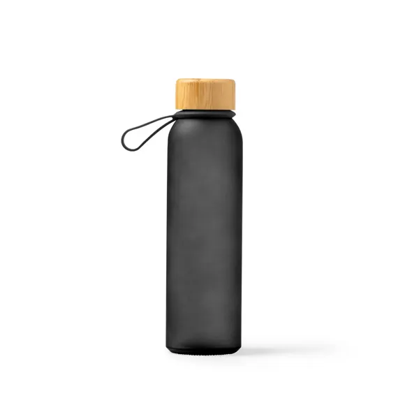 Botella de cristal reciclado Voznan 500 ml tapón de bambú en negro de cristal reciclado y bambú, vista frontal