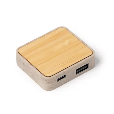 Hub USB de bambú Cluni y fibra de trigo plegable personalizable