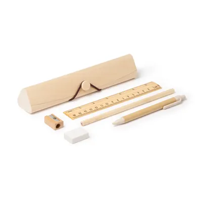 Set escritura de madera natural Sakis con estuche personalizable