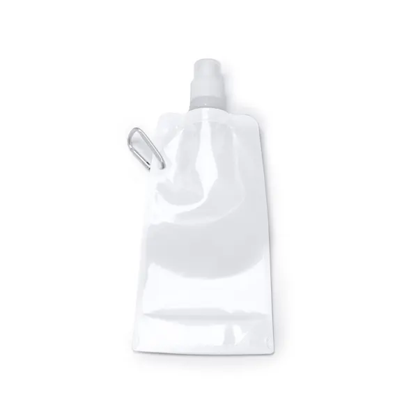 Bidón plegable de PET Zipi 400 ml con mosquetón en blanco de PET, vista frontal