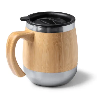 Taza acero doble pared exterior de bambú 450 ml personalizable