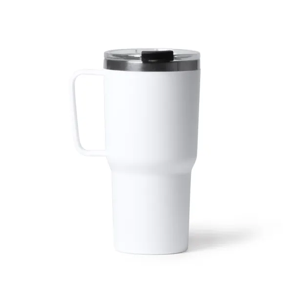 Taza de acero y PP Kencher doble capa con tapa 500 ml en blanco de acero inoxidable y PP, vista frontal