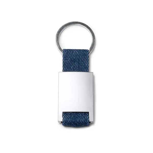 Llavero de tejido vaquero Betrix con cuerpo metálico en denim vigore de tejido vaquero, vista frontal