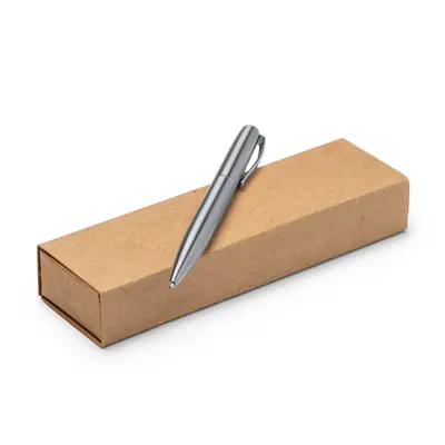Bolígrafo giratorio de acero reciclado Lois con caja personalizable