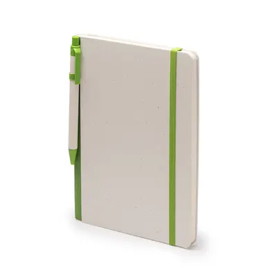 Libreta A5 cartón reciclado y bolígrafo pulsador personalizable