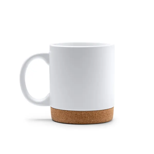 Taza de cerámica mate Nurix base de corcho 320 ml en blanco de cerámica y corcho, vista frontal