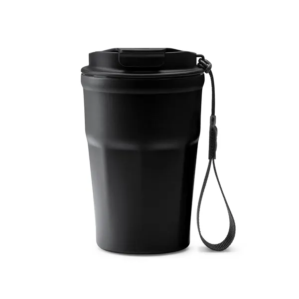 Vaso térmico cerámico Keury para coche 350 ml en negro de acero inoxidable 304, vista frontal