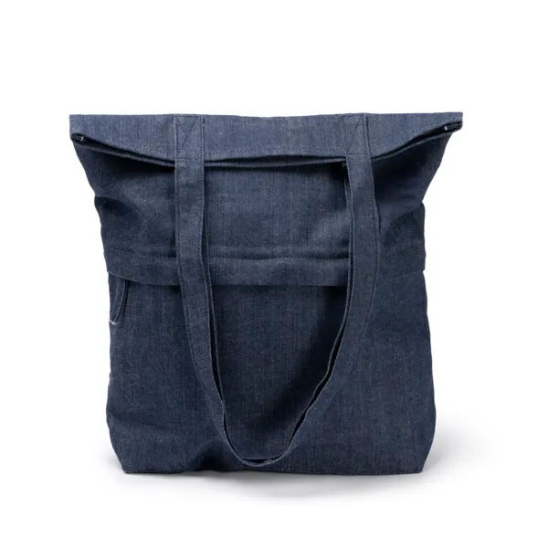Bolsa de tejido vaquero reciclado Kirk 280 g con bolsillo en vaquero de tejido vaquero reciclado 280 g/m², vista frontal