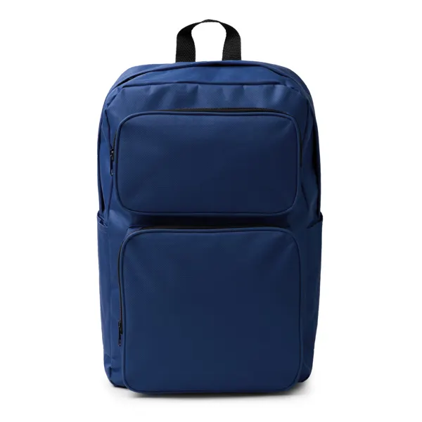 Mochila de RPET Hostik 600D con doble bolsillo frontal en marino de RPET, vista frontal