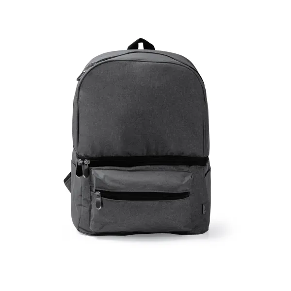 Mochila nevera de RPET Soloy 300D doble compartimento en negro vigore de RPET 300D, vista frontal