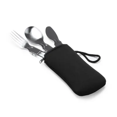 Cubiertos plegables de acero con funda personalizable