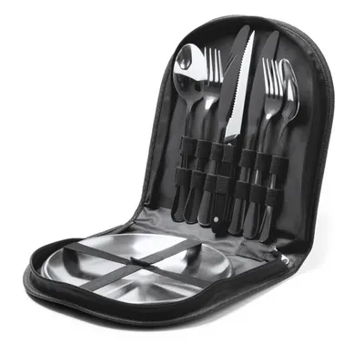 Set de picnic de acero Trivor con cubiertos y 2 platos personalizable