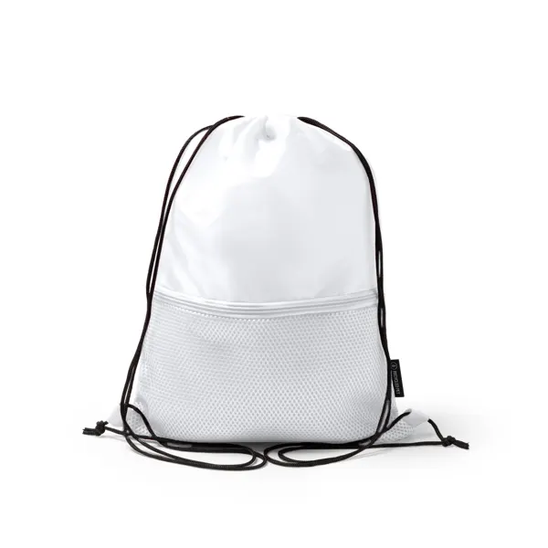 Mochila de cuerdas RPET Milak 210D con bolsillo en blanco de RPET, vista frontal