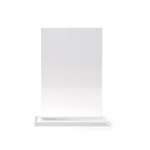 Trofeo de cristal Diskur rectangular con estuche en transparente de cristal, vista frontal