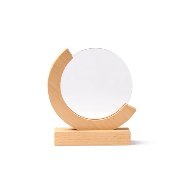 Trofeo de cristal Globe circular con base de madera en transparente de cristal y madera, vista frontal