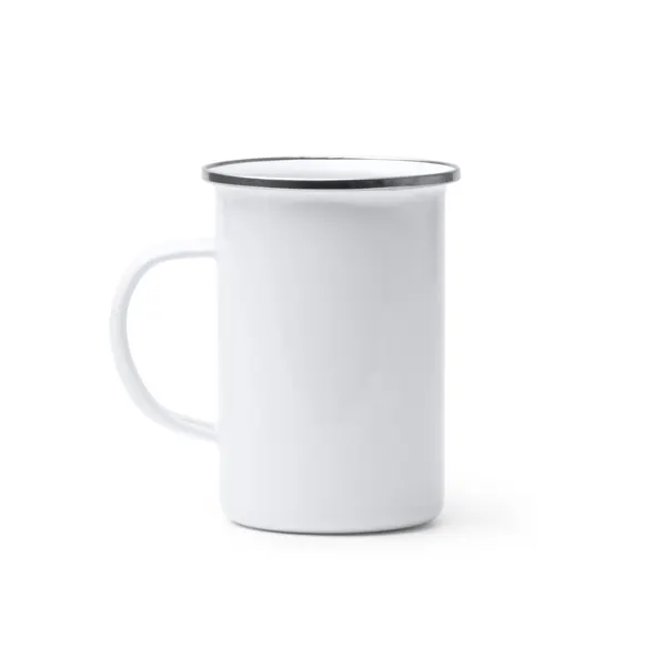 Taza alta metálica esmaltada sublimación Alepo 380 ml en blanco de metal, vista frontal