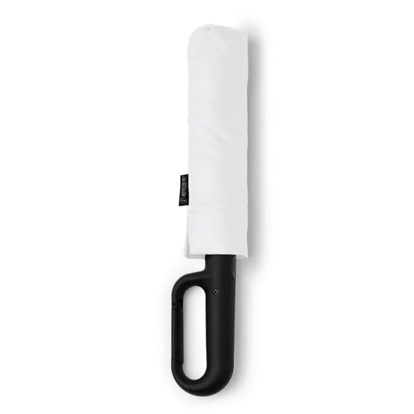 Paraguas plegable de RPET Alcira con mango mosquetón en blanco de RPET, vista frontal